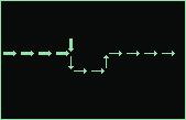 the drawn figure — a bordered schematic: a solid line running in, swollen junction-knots, and a broken dashed line running out